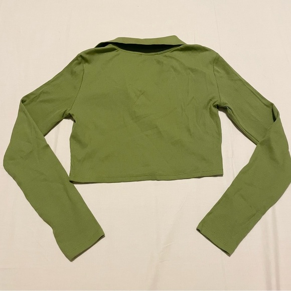 Zara Green Long Sleeve Crop Top Collard Shirt Size Medium - Picture 10 of 15